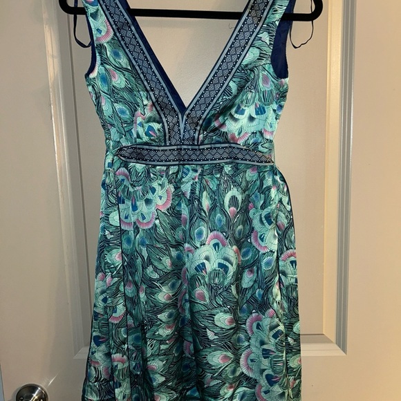 H&M Blue Sleeveless V-Neck Mini Dress peacock - Picture 1 of 7
